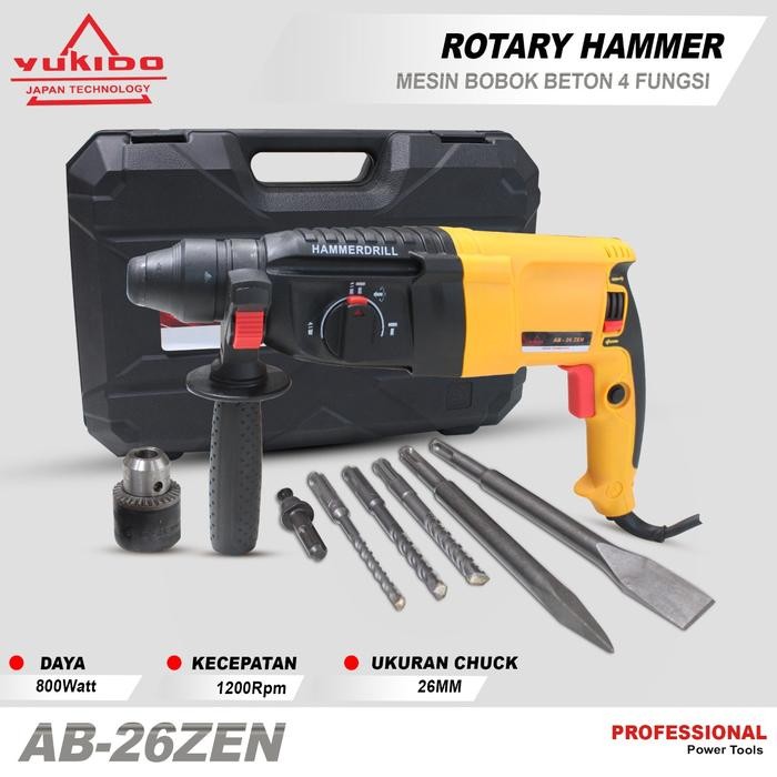 Yukido AB-26ZEN Hammer Drill Bor Rotary Mesin Bobok Beton 3 Fungsi Jack Hammer Drill Mesin Bor Beton