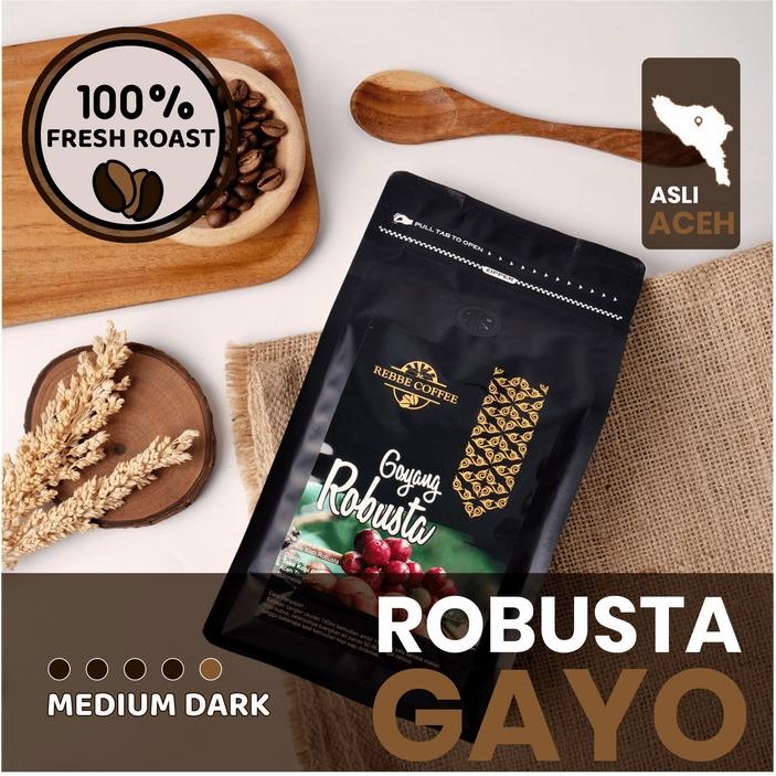 Kopi Robusta Gayo Aceh Premium, Medium to Dark Roast, Kuat & Pekat Goyang Robust