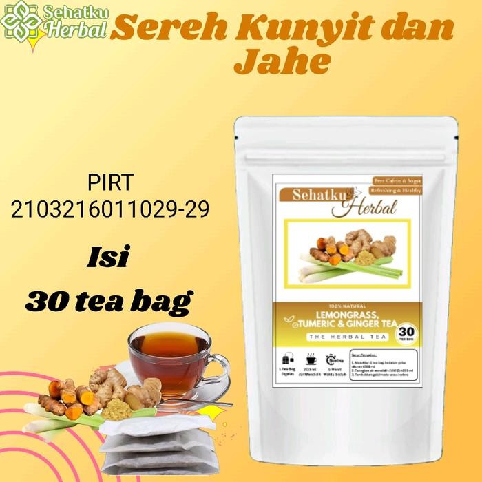 

Sehatkuherbal Teh Serai Kunyit dan Jahe : Lemongrass Tumeric Ginger tea isi 30 tea bag