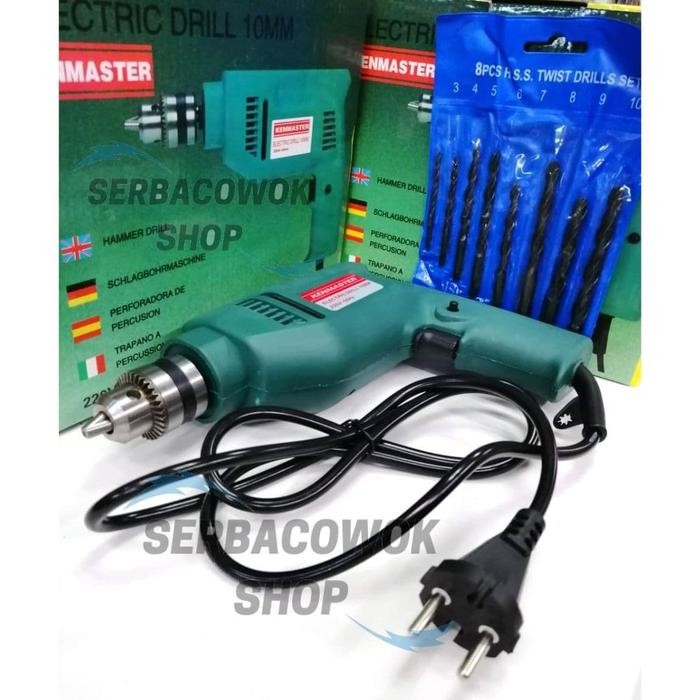 Mesin Bor Listrik Bor Tangan Kenmaster 10 Mm Plus Mata Bor Set Besi