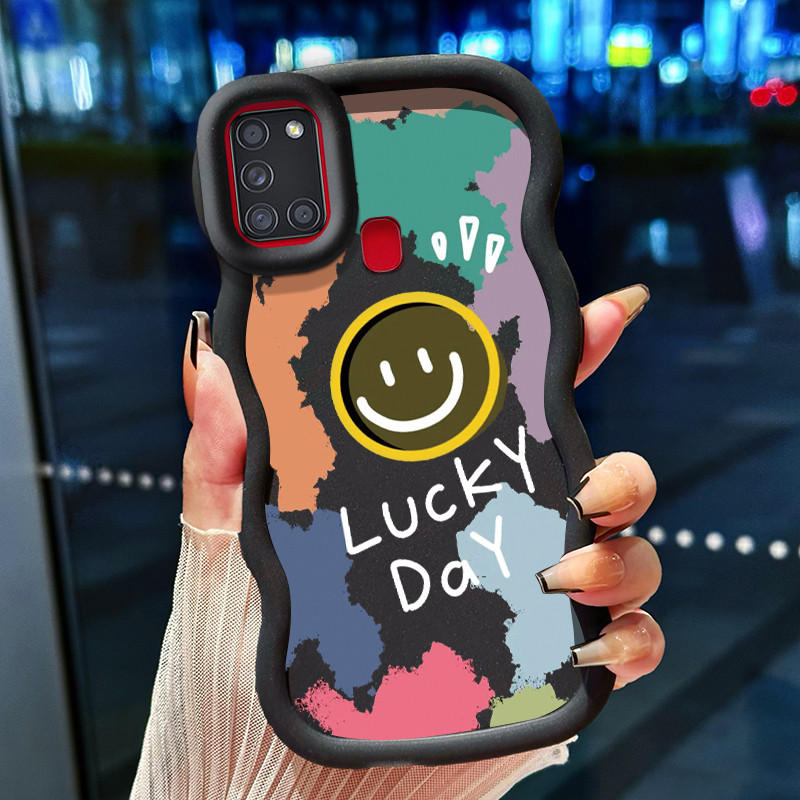 Casing Untuk Samsung A21s Case Casing Tas Emoji Warna pola HP Cesing lunak Silikon Softcase Macaron 