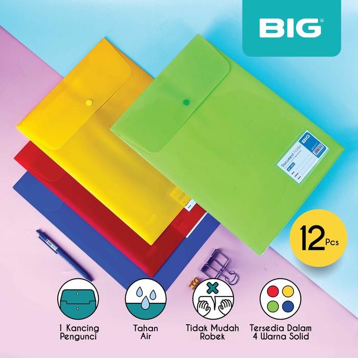 

BIG Map Kancing 1 Pastel/ Map Dokumen Kancing 1 Pastel F4 Vertikal Tegak Plastik MF-8855 12 Pcs