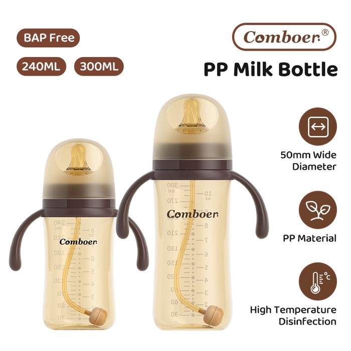 Comboer botol susu anak 1 tahun Botol susu bayi bahan PP (Leher lebar) kombinasi 3 in 1 240/300ML
