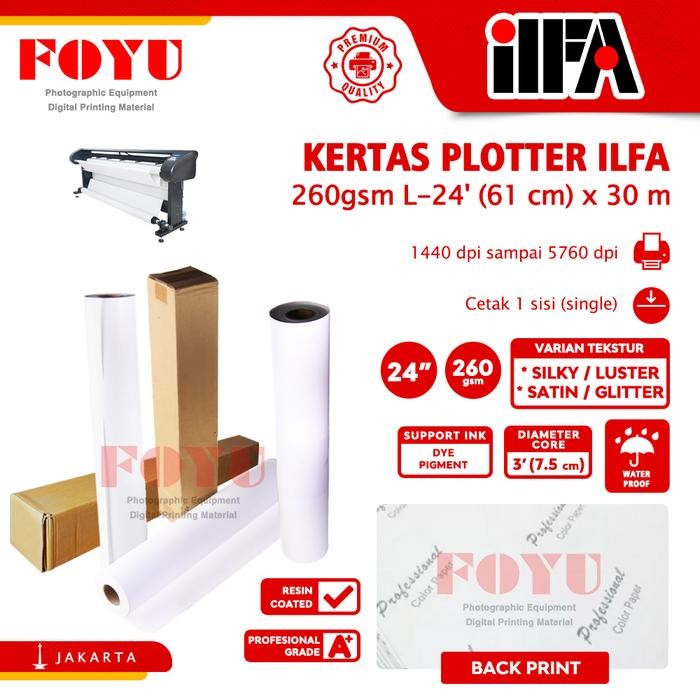 

Kertas Foto Photo Paper ILFA Silky Luster Satin Glitter 260g L-24'x30m 24R 24 in inci 61 cm Water