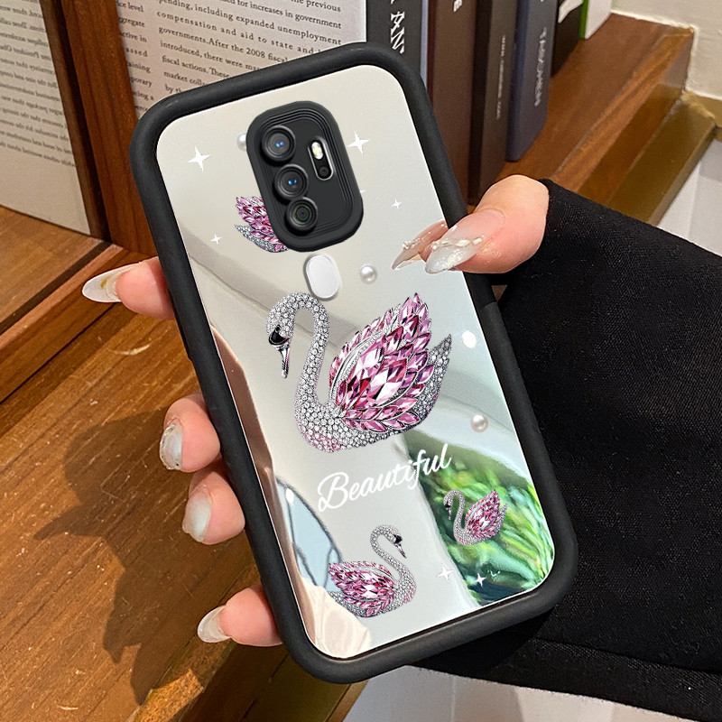 Casing Hp Untuk OPPO A5 2020 OPPO A9 2020 Case Angsa Berlian Merah Muda Mewah Cermin Kasing pelindun