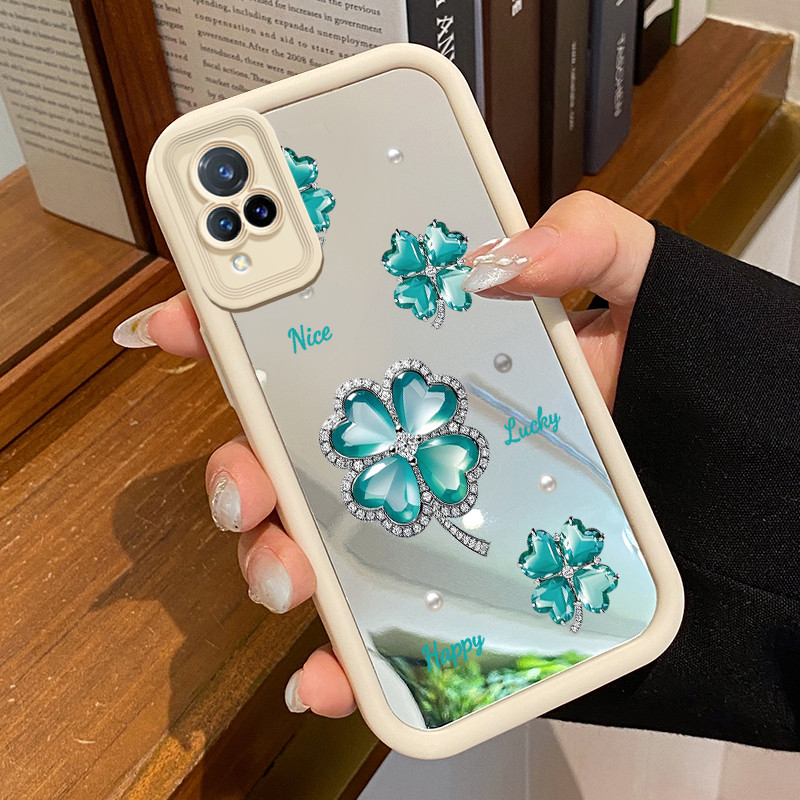 Casing Hp VIVO V21 5G V21s 5G V21E Y73 2021 Case Casing Rumput Empat Emas Pattern Silikon Softcase H