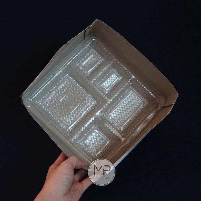 Terbaru Dus Nasi Kotak 22X22Cm + Mika Dalaman Sekat 5 Tebal Isi 50Pcs