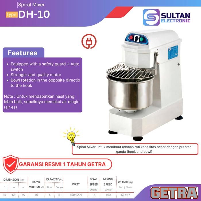 GETRA Spiral Mixer DH-10 / DH 10 / DH10 / Mixer Adonan Roti