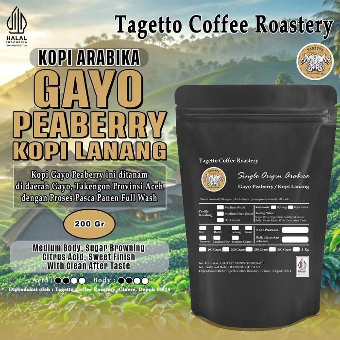 

Otten Flair - Biji Kopi Arabika Gayo Lanang Peaberry 200Gr Aceh Gayo Arabica Bean Ground Bubuk 200