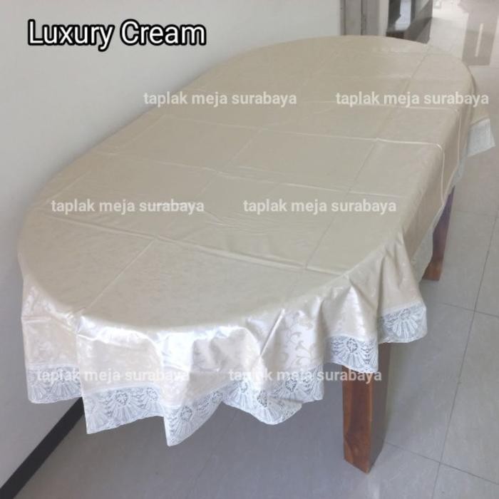 Taplak Meja Makan Oval 6 Kursi Plastik Anti Air Waterof Motif Bunga Buah Cantik Lucu