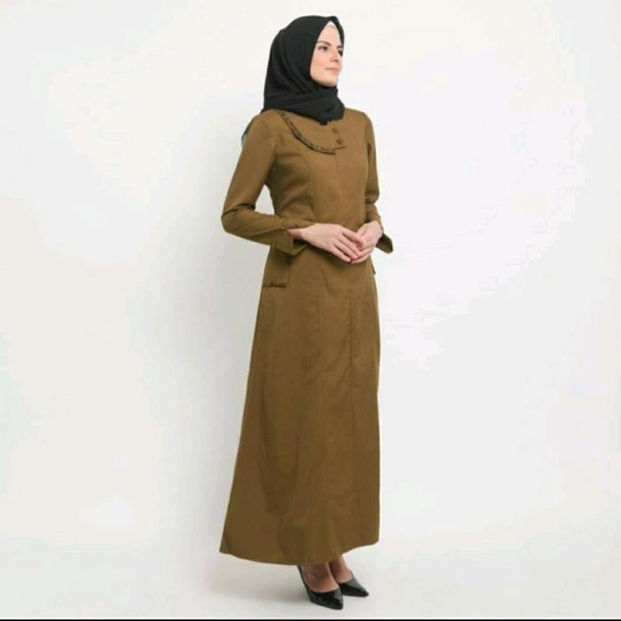 Gamis Coklat Tua Wanita/ Gamis Kerja Wanita Coklat Tua/ Gamis Kheki Wanita Coklat Tua Baju Muslim