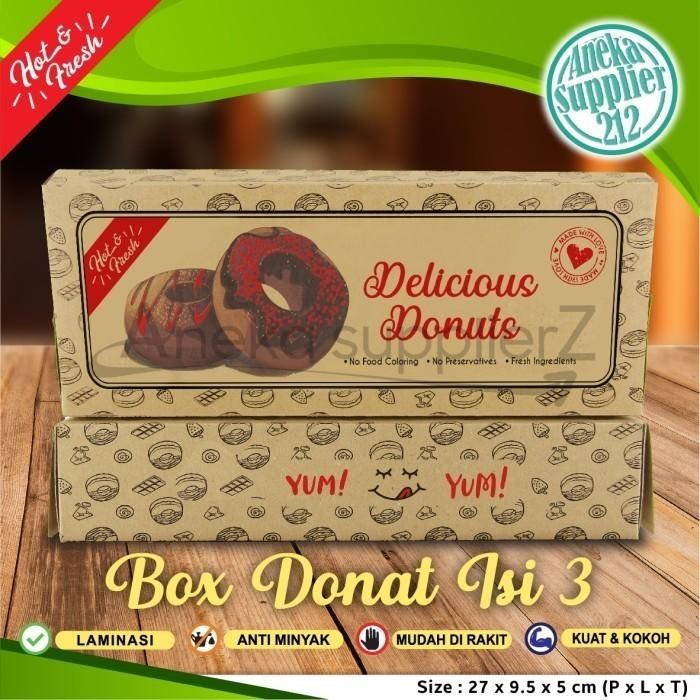 (Allthebest) Kotak Donat - Dus Donat - Box Donat - Kraft Coklat-HOT&FRESH-Isi 3