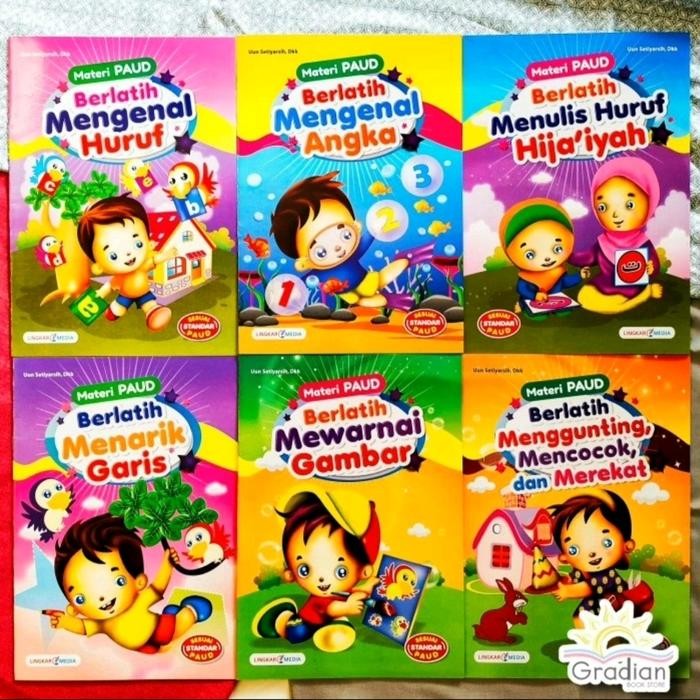 

ID PAKET LENGKAP 6 BUKU MATERI PAUD / MENGENAL HURUF ANGKA HIJAIYAH MEWARNAI MENARIK GARIS