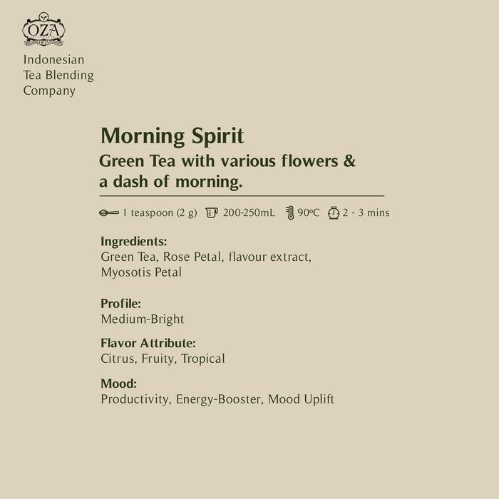 

OZA TEA - MORNING SPIRIT ARTISAN TEA - GREEN TEA SPECIALTY GRADE TEH PREMIUM 40 GRAM (20 CUPS)