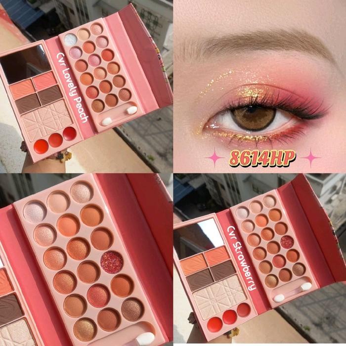 ECER EYESHADOW MAKEUP LENGKAP HIGHLIGTER+EYEBROW+BLUSH ON 8614 palette pigmented