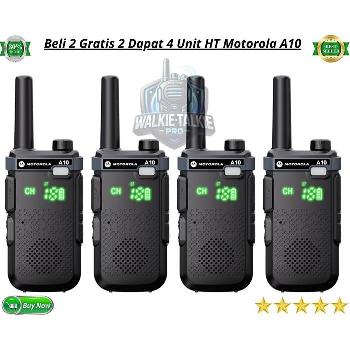 Beli 2 Gratis 2 Dapat 4 Pcs HT Motorola A10 Layar LED Bisa Copy Frekuensi Tahan Air Walkie Talkie