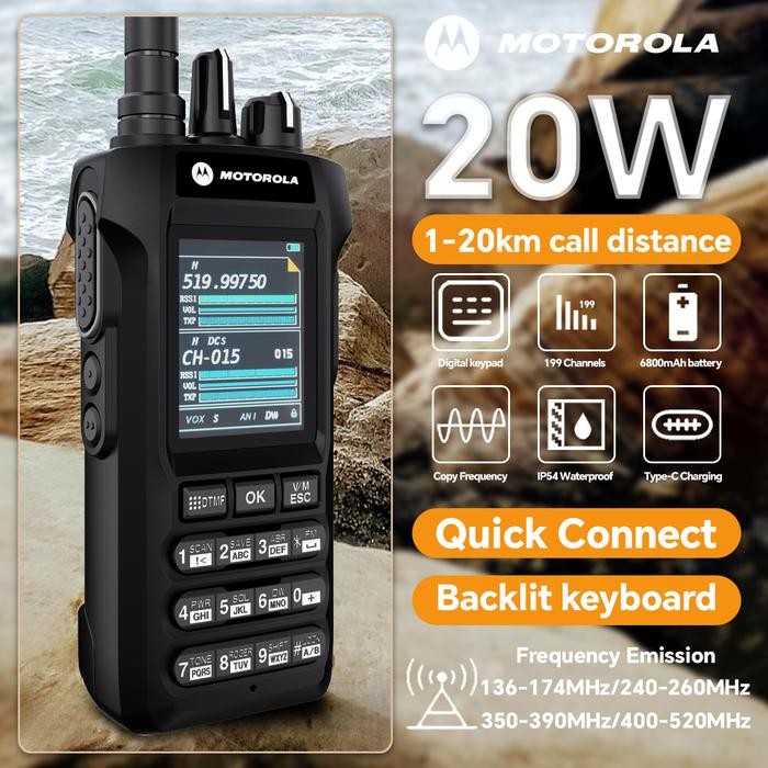 HT motorola jarak jauh 20KM R8 Walkie Talkie 20Watt AM/FM 6800mAh Dual Band VHF/UHF Type-C One-Click