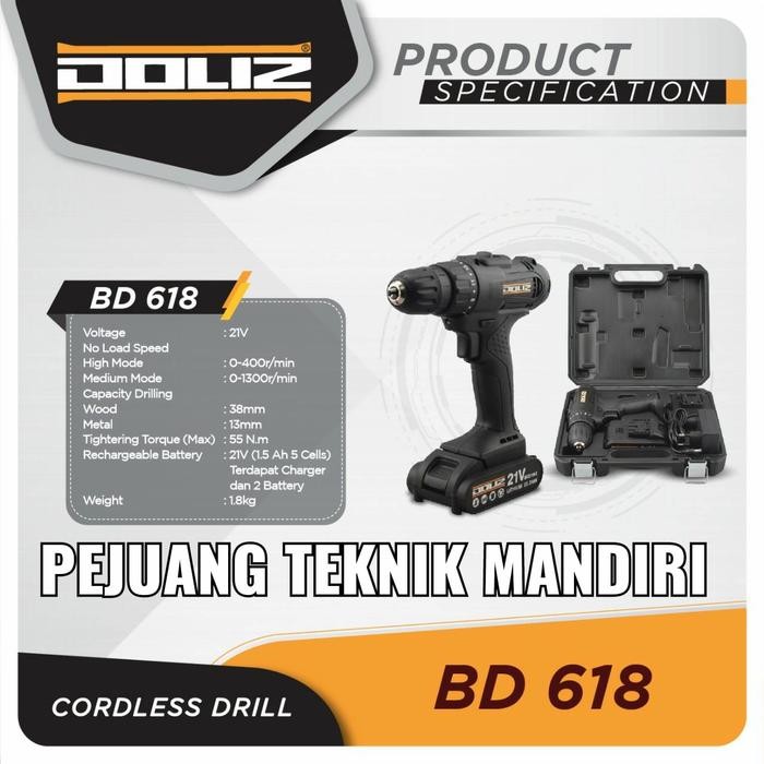 Grosir Cordless Drill Doliz Bd618 / Bor Tangan Baterai Cas Doliz Bd 618