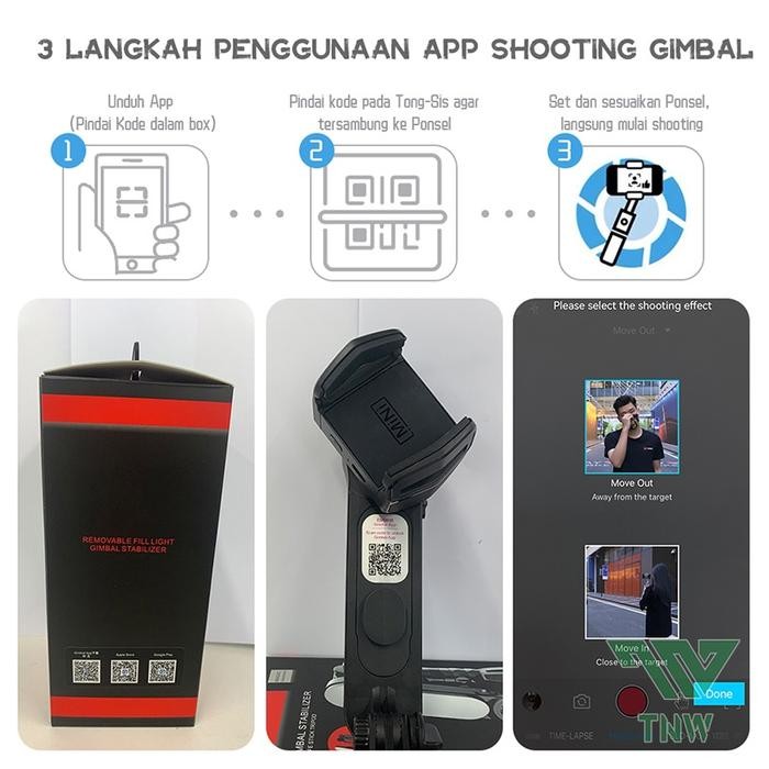 Tnw-Q18 Gimbal Stabilizer Handphone Gimbal Hp Stabilizer Tongsis Hp Aluminium