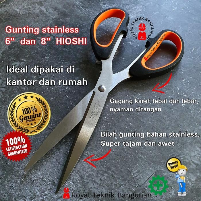 

ID GUNTING SERBAGUNA STAINLESS STEEL 6" 8" INCH GAGANG KARET TEBAL / PEMOTONG KAIN KERTAS