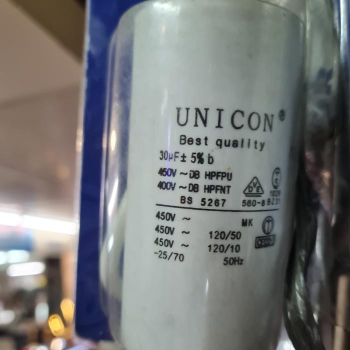 KAPASITOR POMPA AIR / KAPASITOR KABEL 30 MF 450 VAC UNICON / CAPACITOR