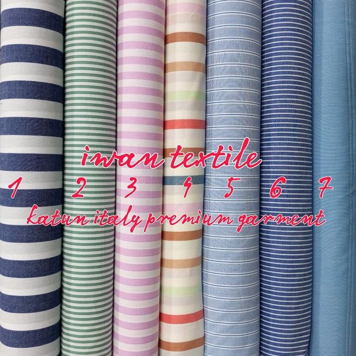 

Promo Kain Katun Italy Bahan Kemeja Premium Garment Motif Garis Garis Stripe Salur Liris