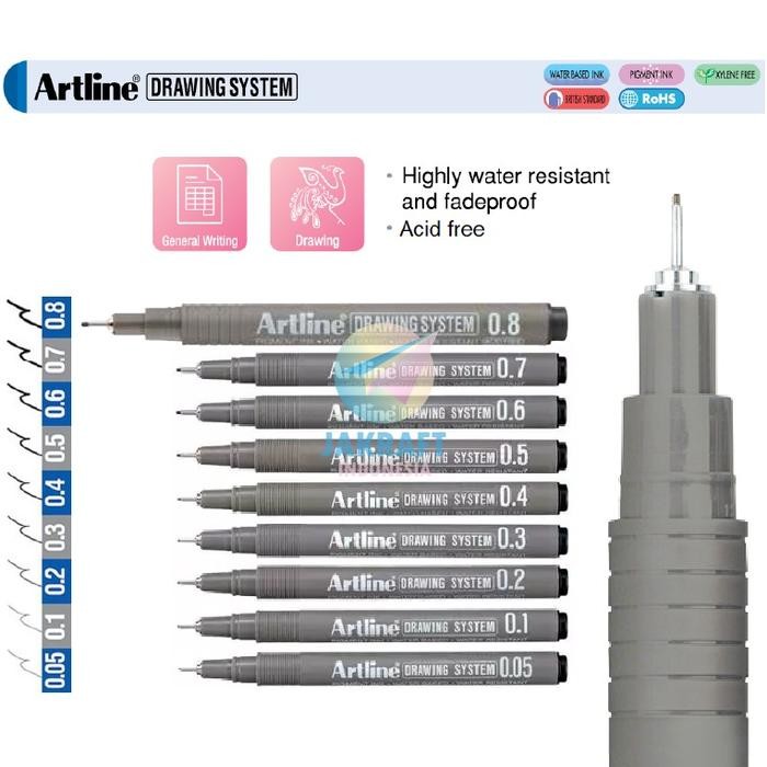 

New (1 Pcs) Drawing System Pen ARTLINE Koleksi Ukuran Warna Lengkap Highly Water Resistant &