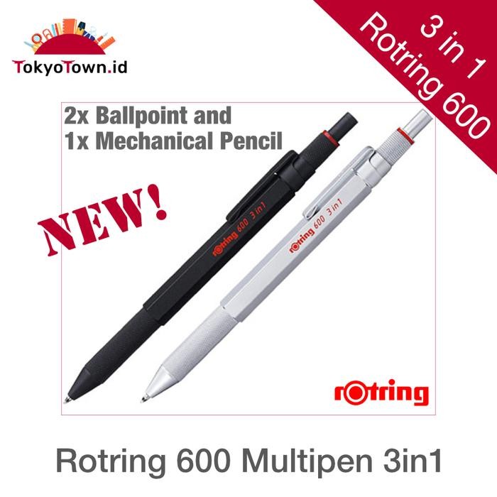 

New Rotring 600 3in1 Multipen Ballpoint Mechanical Pencil