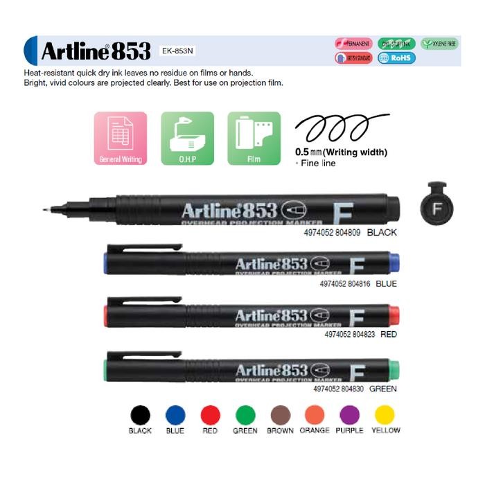 

New (1 Pcs) Spidol OHP Fine 0.5 mm Permanen ARTLINE EK-853 Permanent Marker Anti Air Segala