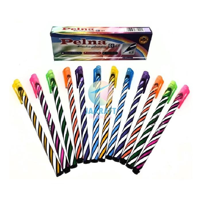 

New (12 Pcs) Pulpen Bolpen Pen Murah Tebal PELNA 01 Hitam Black / Biru Blue Lilin Ulir Smooth