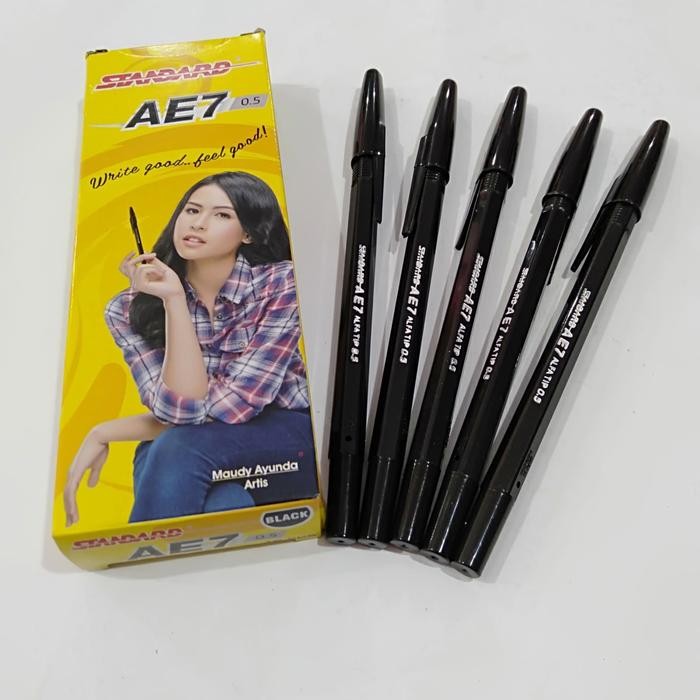 

New ( 1 Pack ) Pulpen Standart AE7 Bolpoint Bulpen Hitam, Merah, Biru ORI