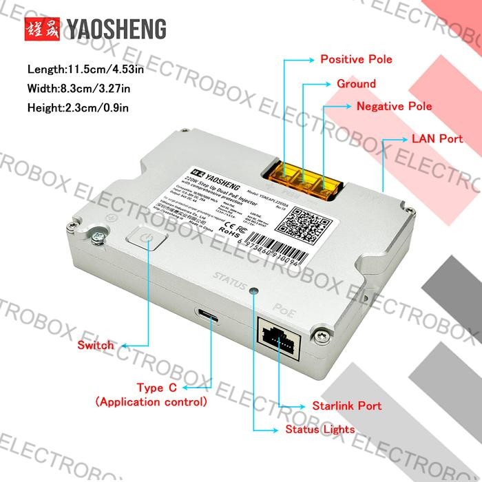 Yaosheng 220W Boosted Dual Poe Injector Adaptor Starlink Untuk Gen 3 Dengan Aplikasi Perlindungan