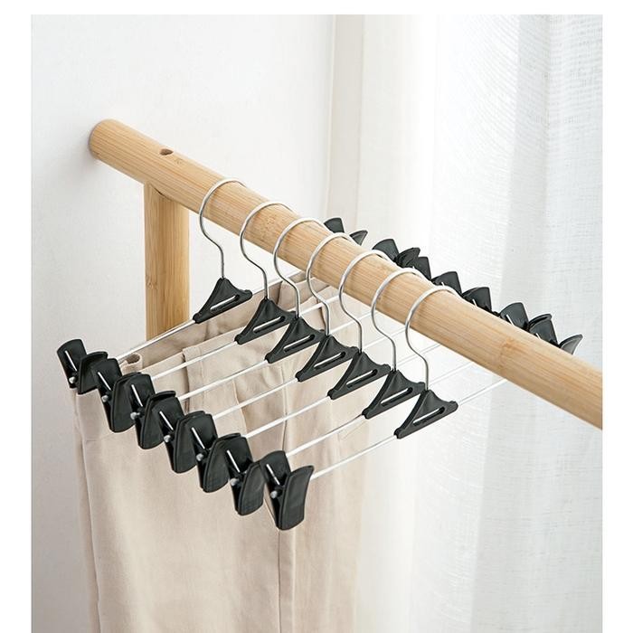 10 Pcs Hanger Baju Gantungan Jepit Besi Kawat Segitiga Hitam