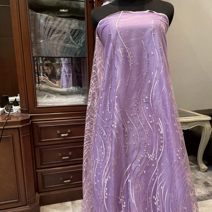 1/2 Meter Bahan Brukat Tile Gloria Luxury Warna Ungu Lilac