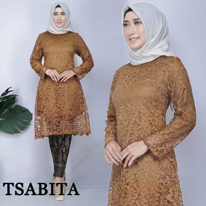 SET KEBAYA TUNIK BRUKAT KEBAYA WANITA / KEBAYA MUSLIM -CREAM