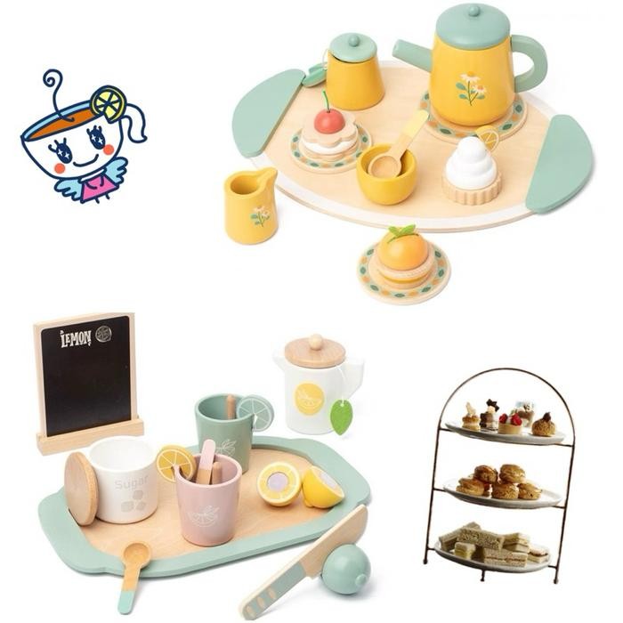 Mainan anak tea set party wooden afternoon tea set pretend play