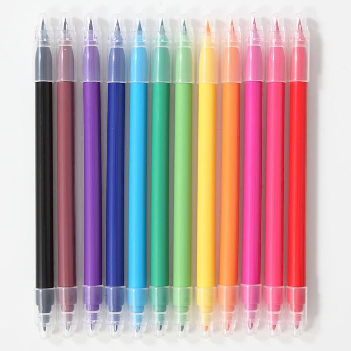 

Muji Pen Set 12 Colors - Dual Head / Twin Tip - Spidol N Brush