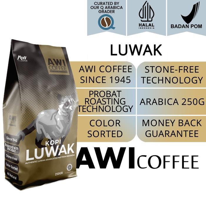 

Awi Coffee Luwak 250Gr Arabica Roasted Civet Coffee Bean / Powder Specialty Grade