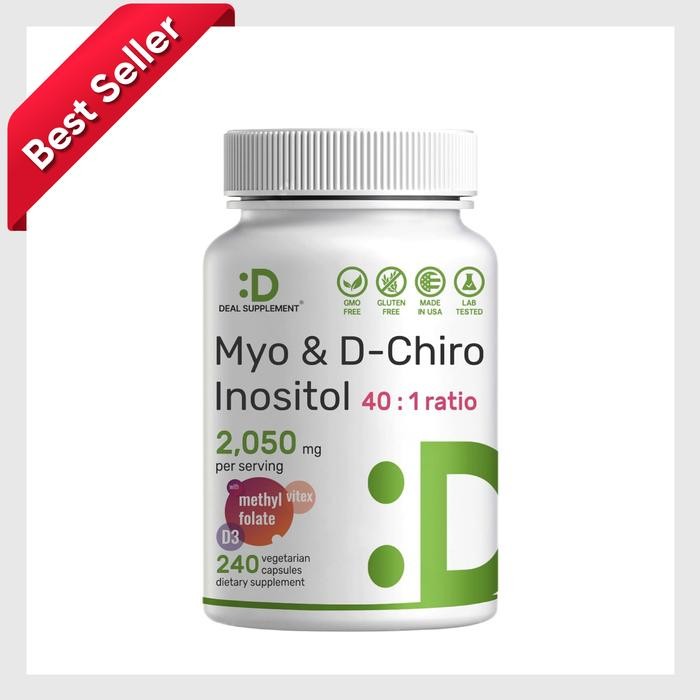 Myo-Inositol & D-Chiro Inositol 2050mg Deal Supplement Myo - Inositol 240 Kapsul dengan Folat,