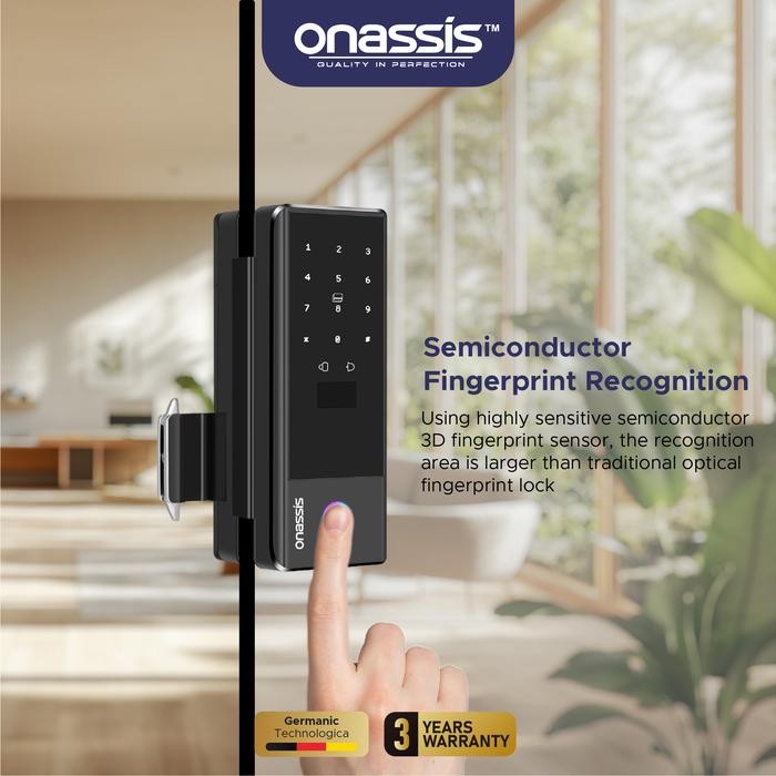 TERBARU ONASSIS D82 PRO SMART LOCK UNTUK PINTU KACA DENGAN KUNCI MANUAL & FINGERPRINT,PASSWORD, CARD