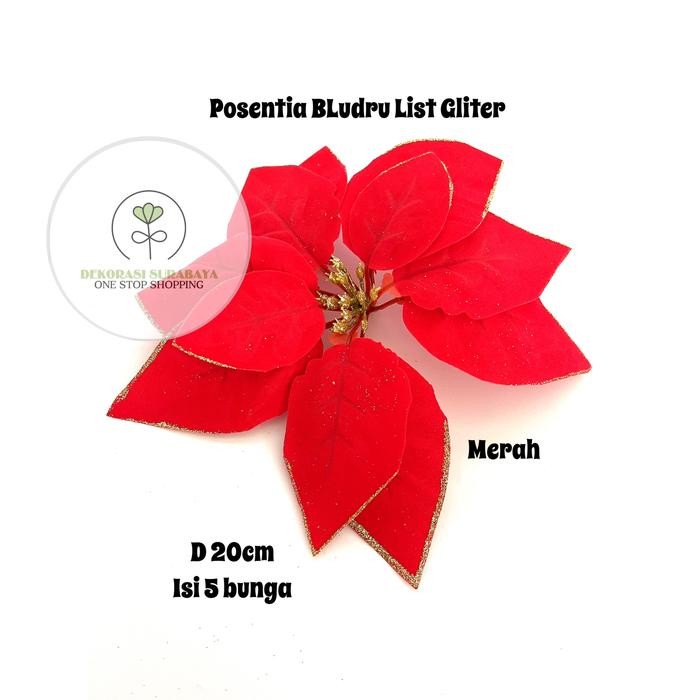 Bunga Posentia Gliter / Hiasan Natal / Bunga Natal