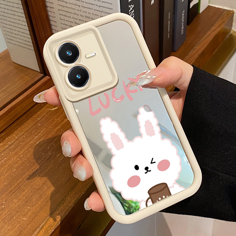 Casing Hp VIVO Y22 VIVO Y22s Case Casing Happy Bear Pattern HP Silikon Cermin Pelindung Kasing Ponse