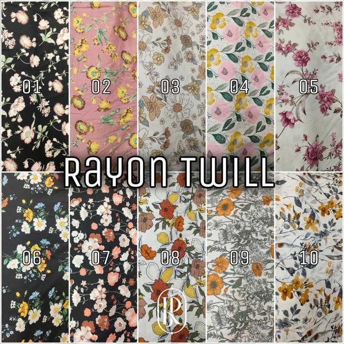 V02D Kain Rayon Twill Motif - Bahan Katun Rayon Garment Corak Bunga Besar