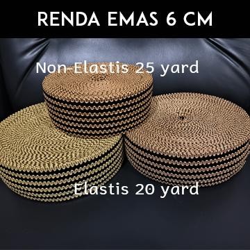 GGAF Renda Emas Elastis/Trimming Lace/Renda Lebar 6 Cm