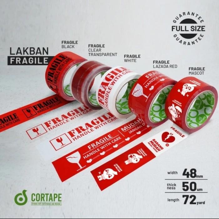 

ID LAKBAN FRAGILE MERAH ISOLASI SELOTIP UNBOXING TAPE CORTAPE 45MM