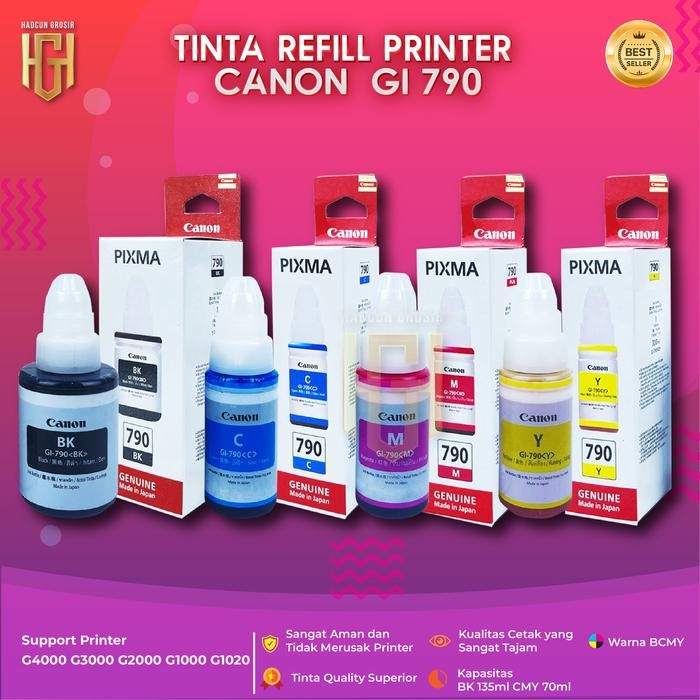

ID 1 SET 4 WARNA TINTA CANON GI-790 REFILL 135ML BLACK 70ML CYAN MAGENTA YELLOW UNTUK PRINTER PIXMA