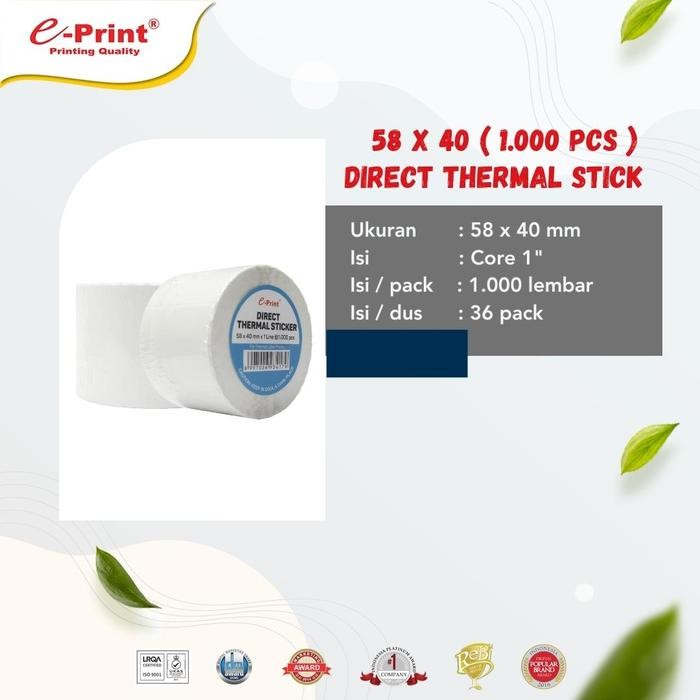 

KOIC E-Print Direct Thermal Sticker Label Barcode 58 X 40 Mm New!