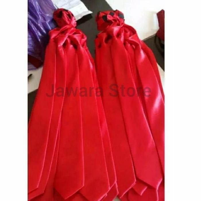 Dasi Merah Polos Pria Wanita Formal Instant dasi merah satin merah salur regular tinggal pakai dasi