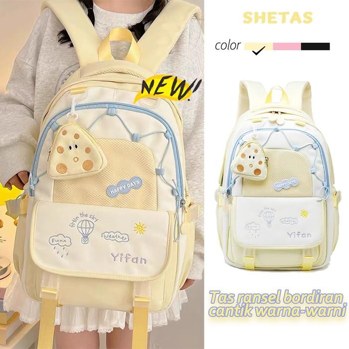Converrse Exsport - Tas Ransel Anak Sekolah Cewek Cowok Multifungsi Motif Bordir Warna-Warni New