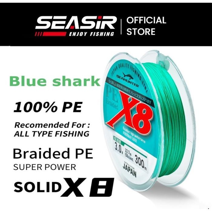 100m/150m/300m Senar Pancing, Blue Shark PE X8 Senar Pancing, Tahan Aus Senar PE X8 Hijau Merah Anti